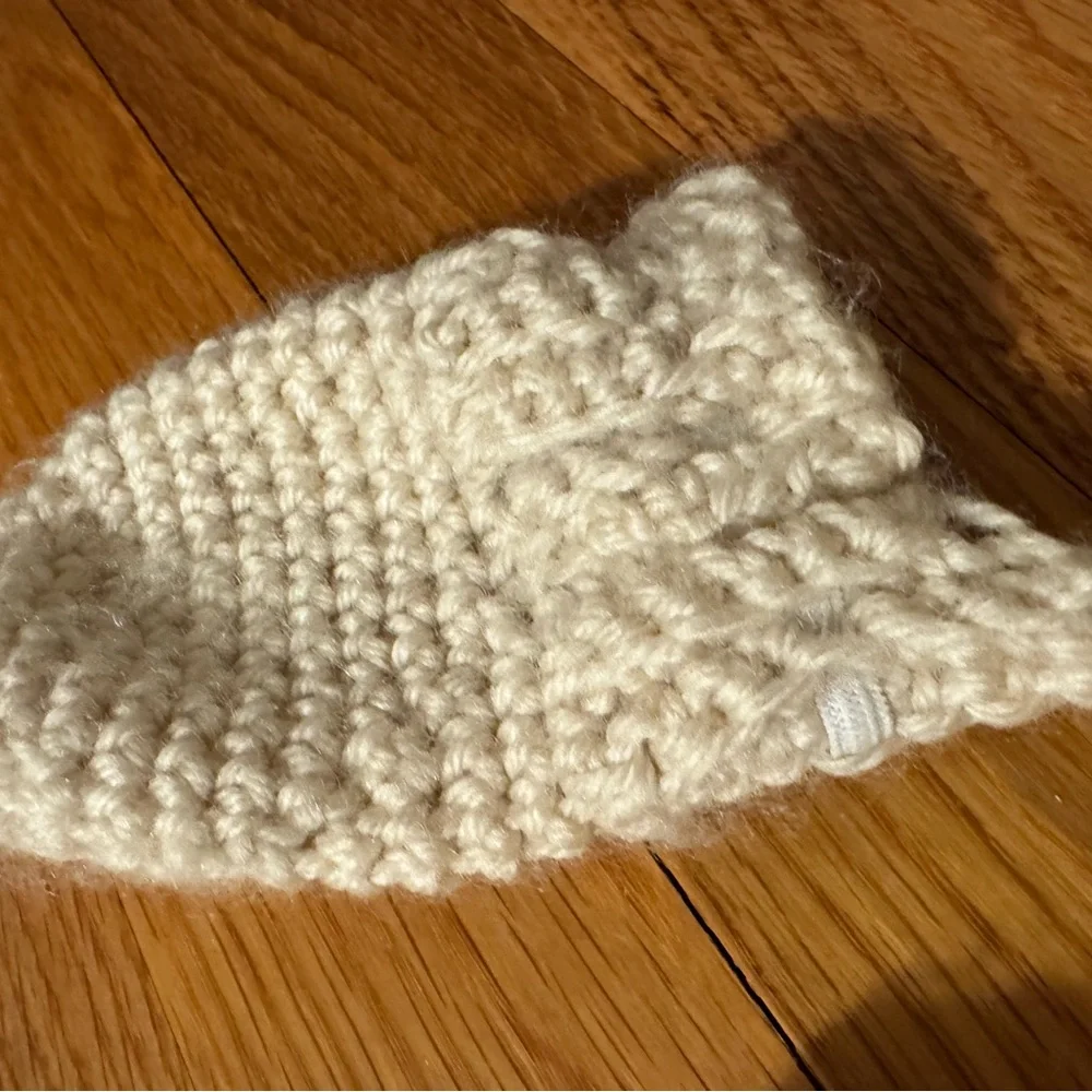 Handmade Cream knit / Crocheted Baby Mittens (soft wool) for 12 month old baby